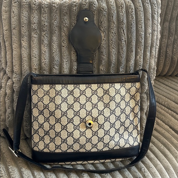 Gucci GG Britt Blondie Bag Shoulder Purse Coated Canvas Italian Navy Leather - Picture 11 of 17